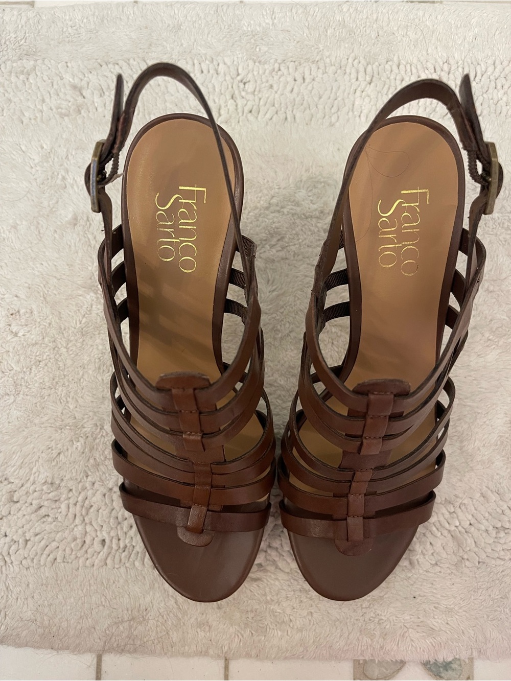 Franco Sarto Martinez Brown Leather High-Heel Sandals Size 9 - Picture 3 of 10